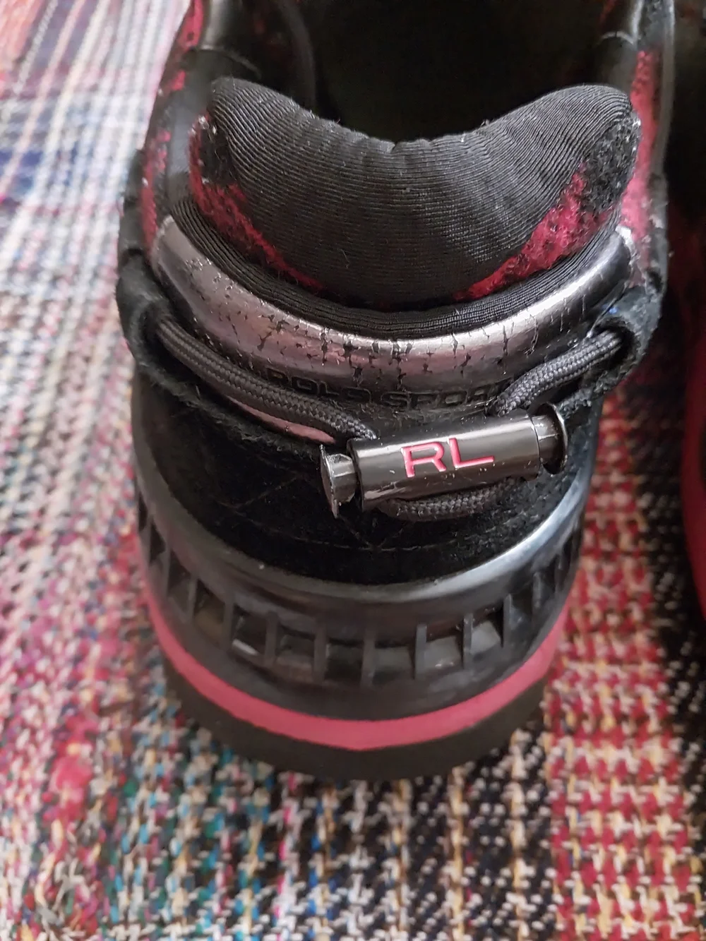 Polo Ralph Lauren PS200 Sport Black/Red Plaid Suede Sneaker Shoes Mens Sz 10.5